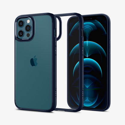 ACS02248 - iPhone 12 Pro Max Case Ultra Hybrid in navy blue showing the back, inside and front