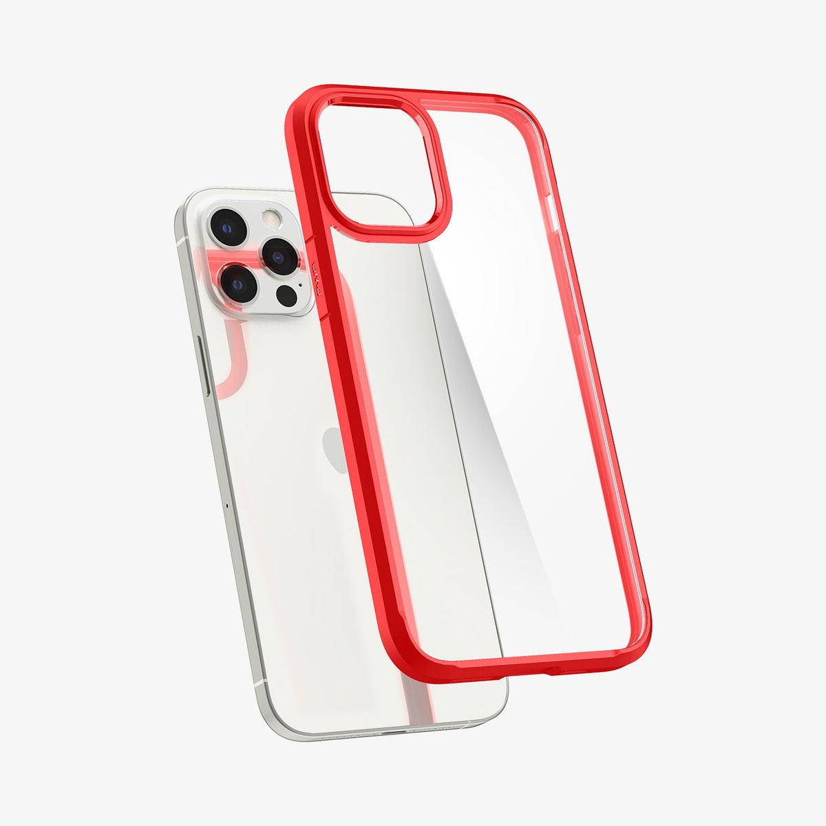 ACS01620 - iPhone 12 Pro Max Case Ultra Hybrid in red showing the back with case hovering away from device