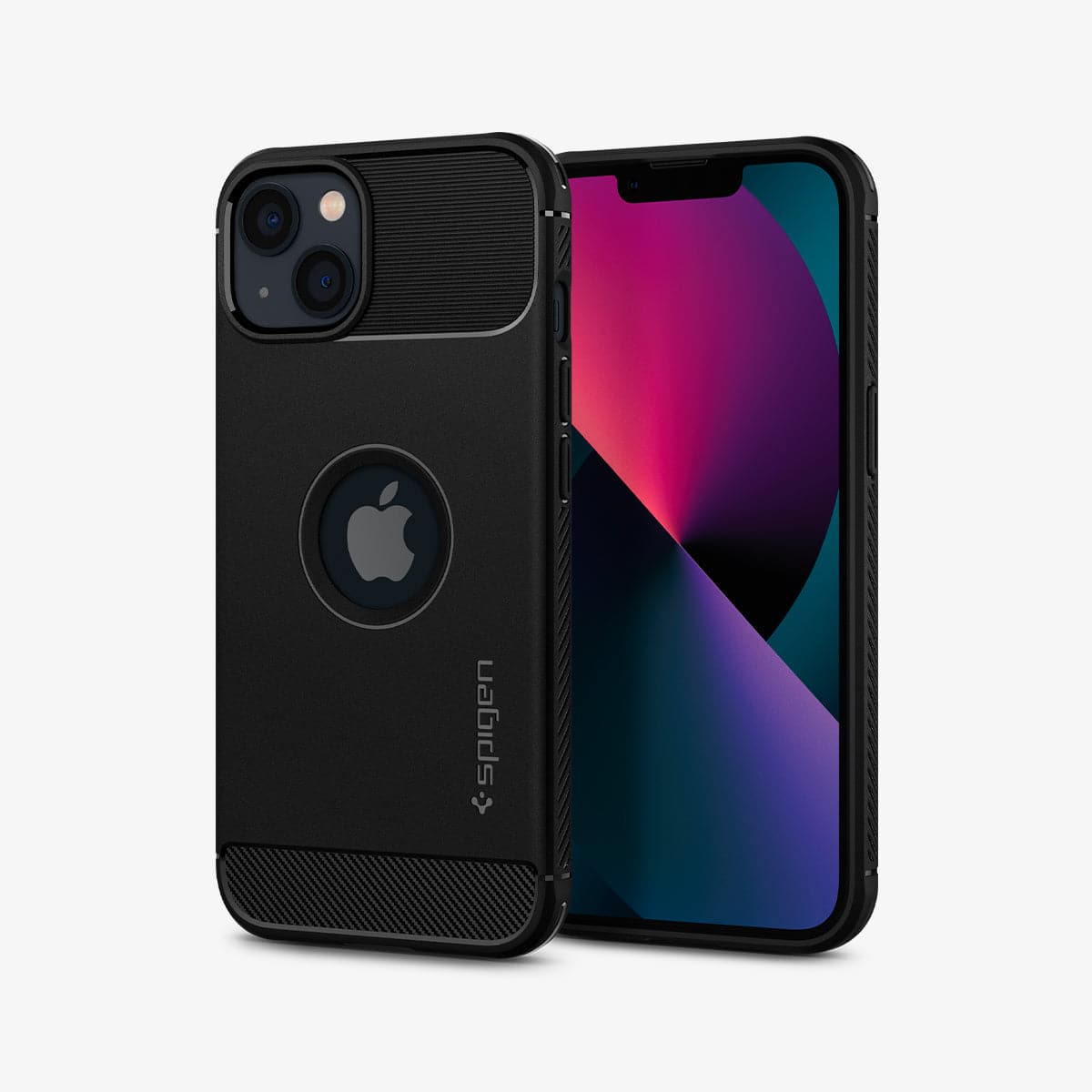 ACS03314 - iPhone 13 Mini Case Rugged Armor in matte black showing the back and front