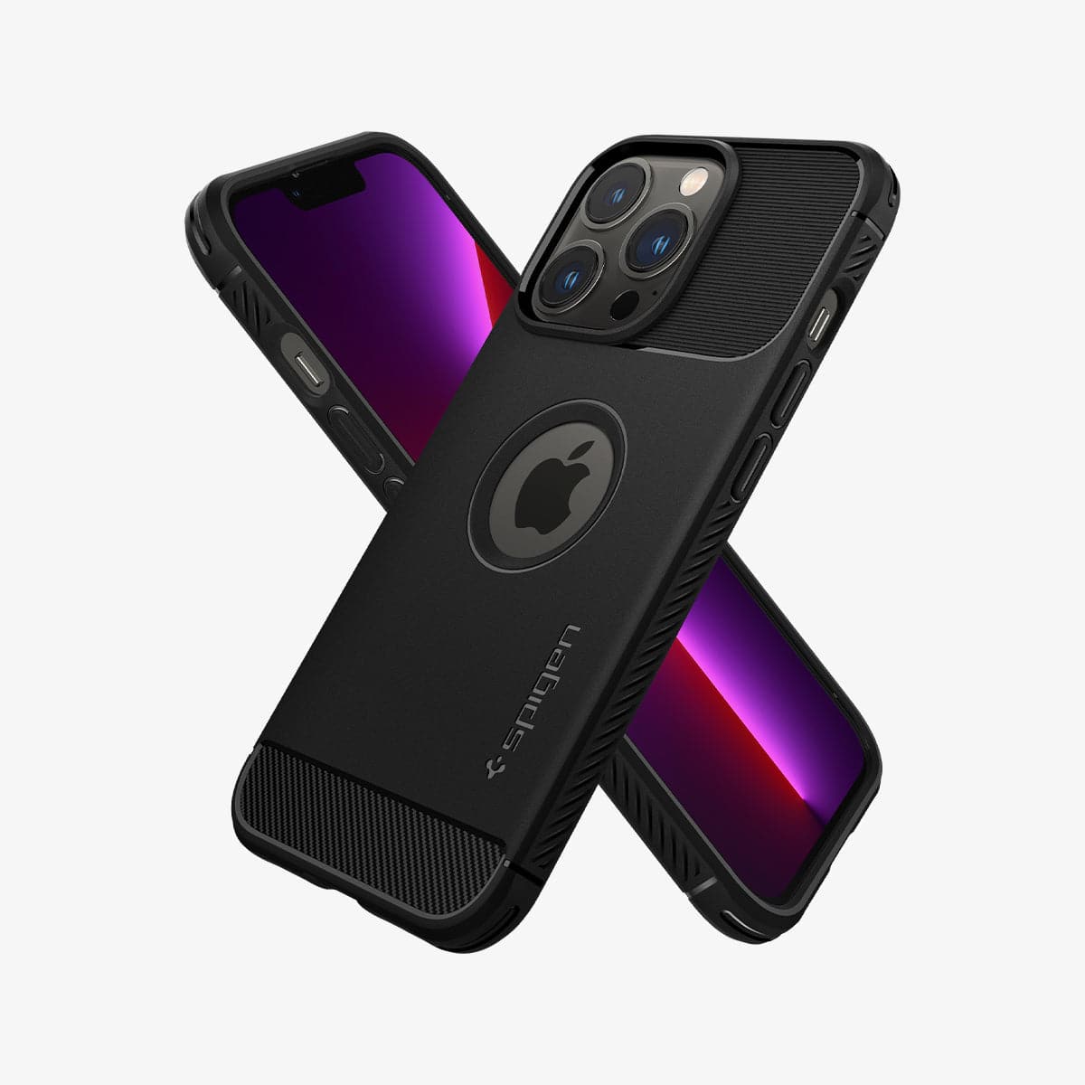 ACS03257 - iPhone 13 Pro Case Rugged Armor in black showing the back, front and sides