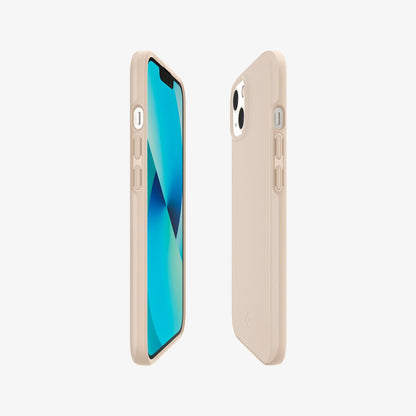 ACS03513 - iPhone 13 Case Thin Fit in sand beige showing the sides, partial back and front