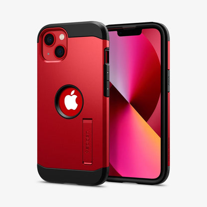 ACS03540 - iPhone 13 Case Tough Armor in red showing the back and front