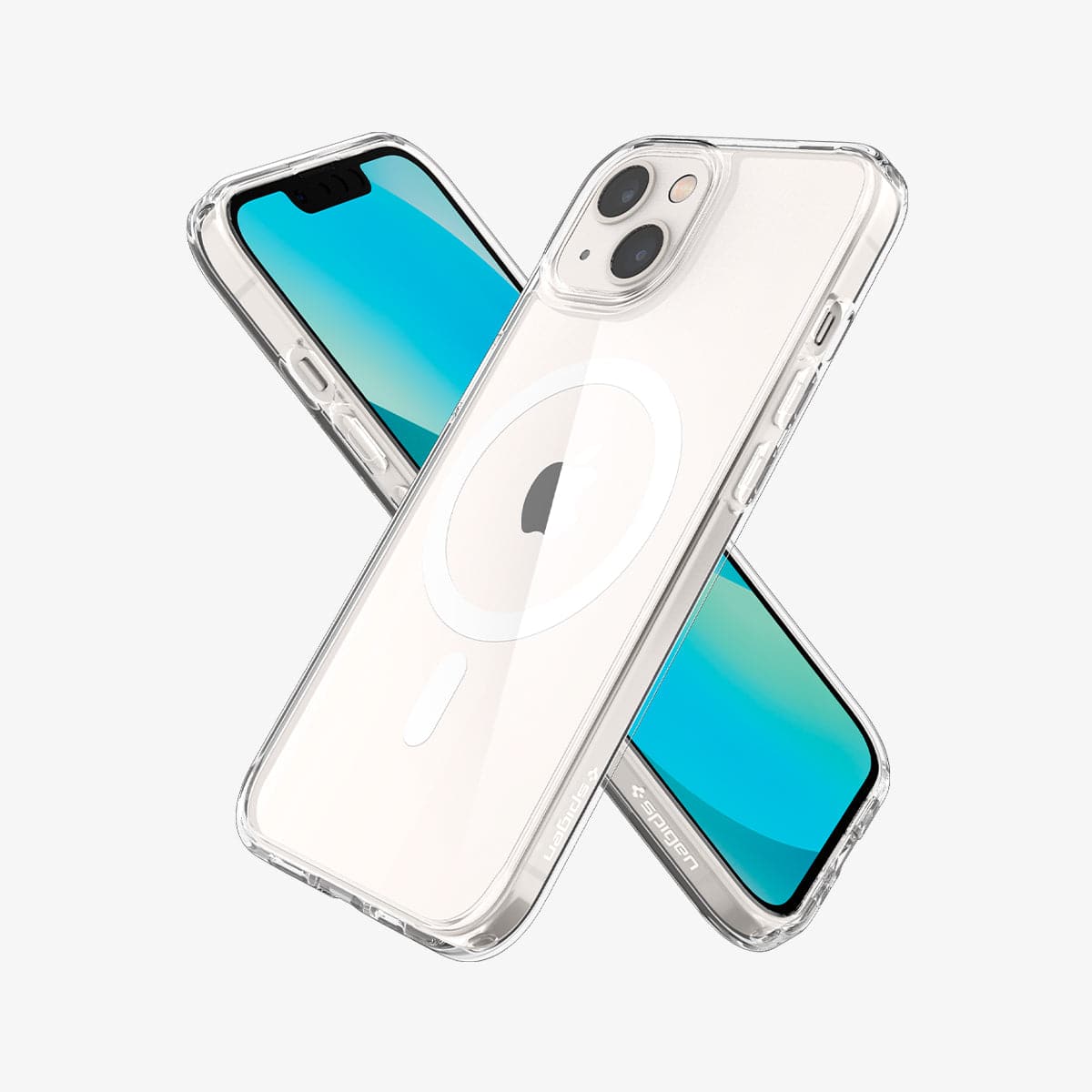 ACS03528 - iPhone 13 Case Ultra Hybrid Mag Safe Compatible in white showing the back, front and sides