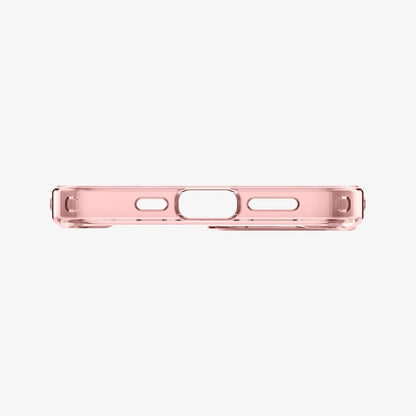 ACS03525 - iPhone 13 Case Ultra Hybrid in rose crystal showing the bottom with precise cutouts