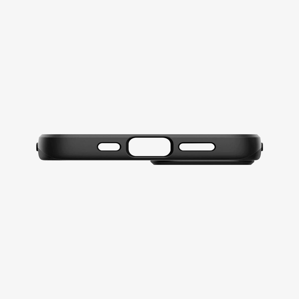 ACS03678 - iPhone 13 Mini Case Thin Fit in black showing the bottom with precise cutouts