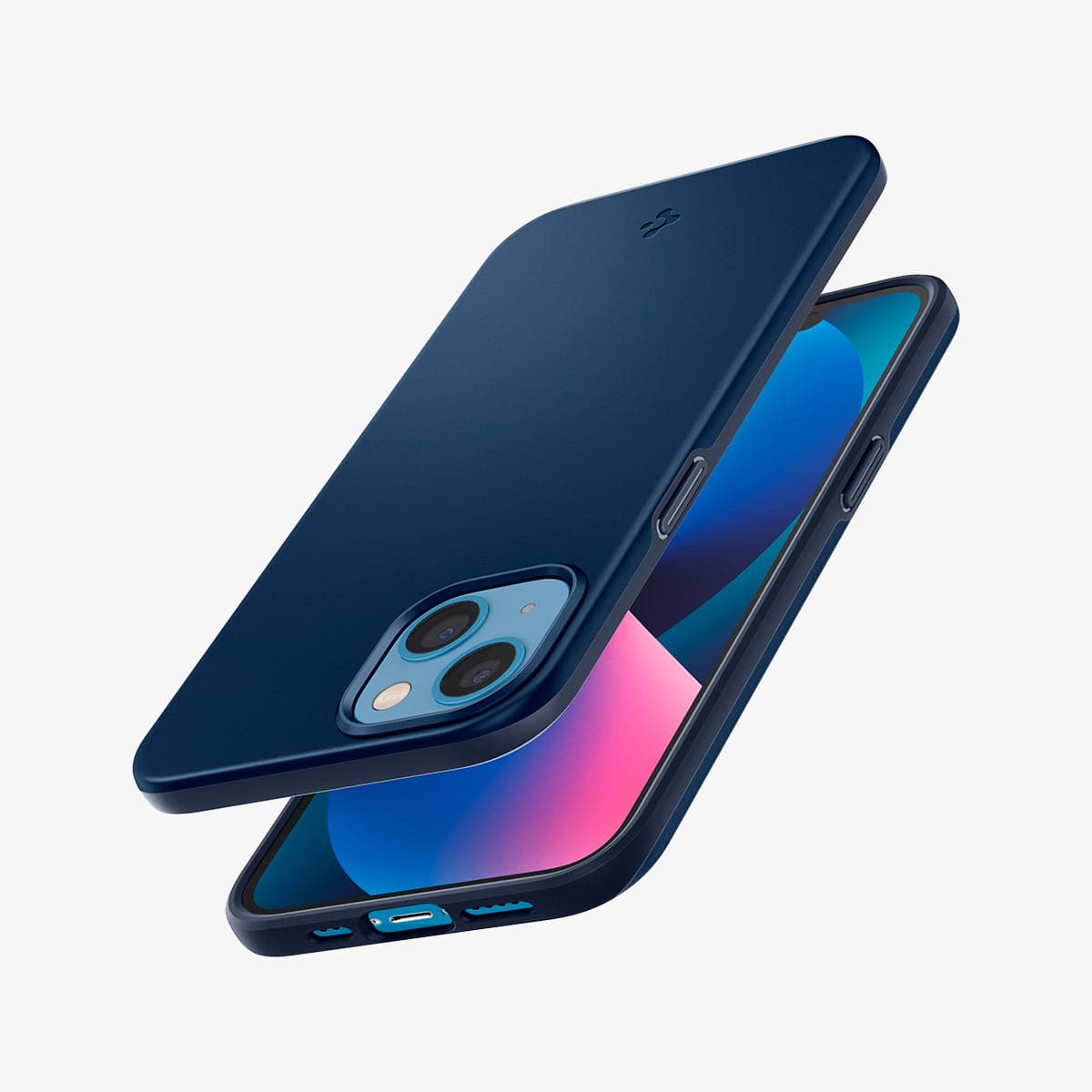 ACS03307 - iPhone 13 Mini Case Thin Fit in navy blue showing the back, front, sides, top and bottom
