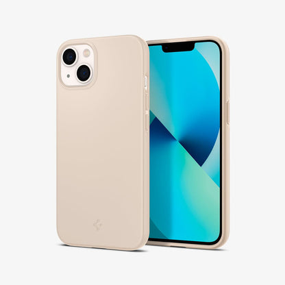ACS03309 - iPhone 13 Mini Case Thin Fit in sand beige showing the back and front