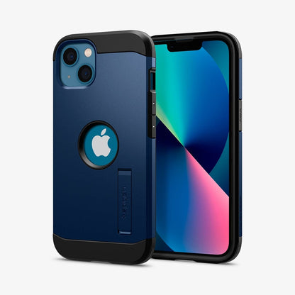 ACS03333 - iPhone 13 Mini Case Tough Armor in navy blue showing the back and front