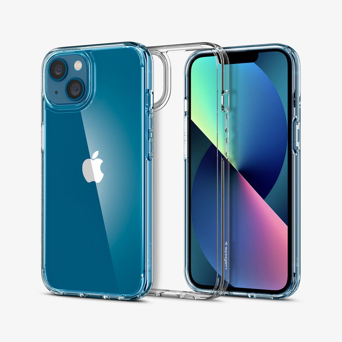 ACS03317 - iPhone 13 Mini Case Ultra Hybrid in crystal clear showing the back, inside and front