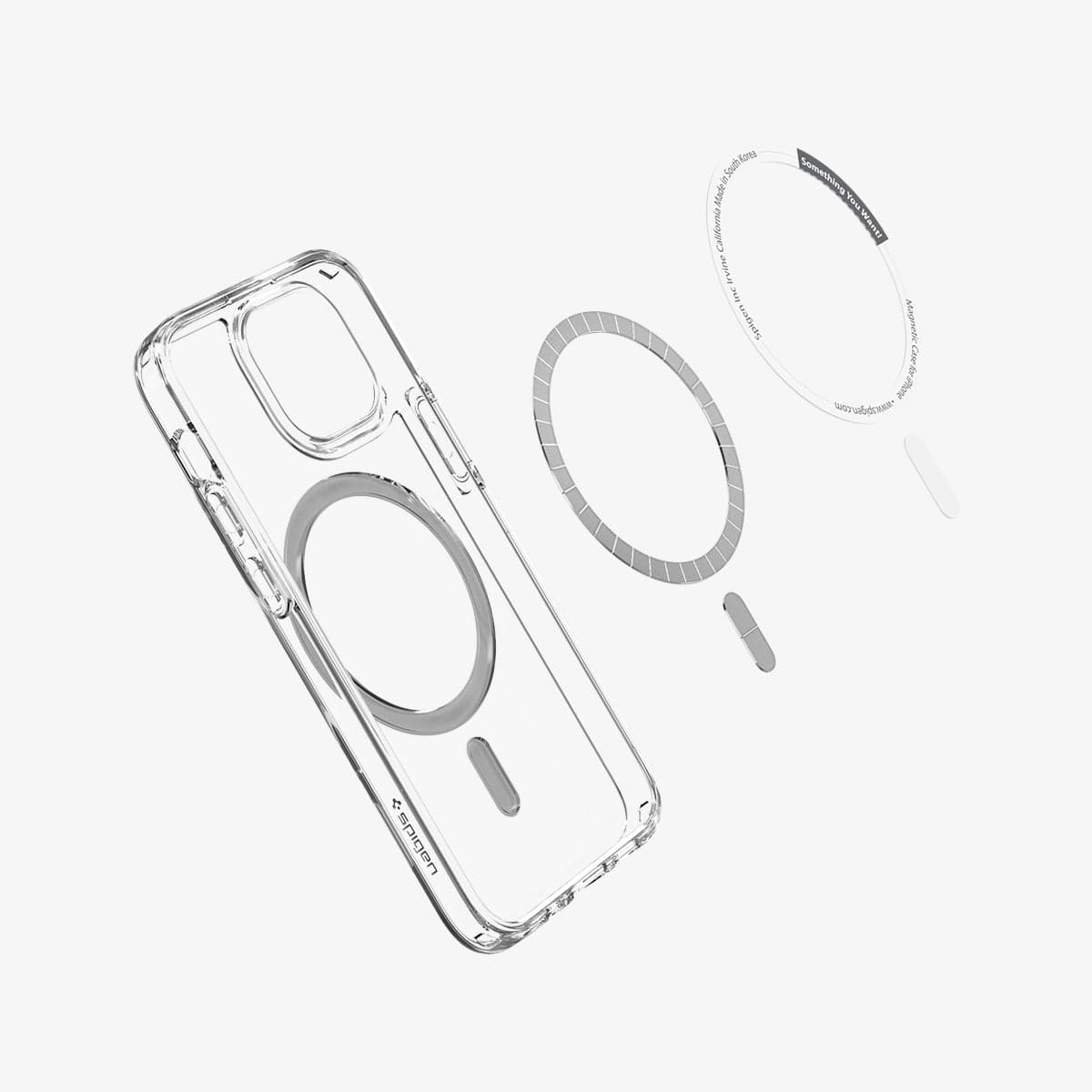 ACS03323 - iPhone 13 Mini Case Ultra Hybrid Mag Safe Compatible in black showing the inside magnetic ring layers