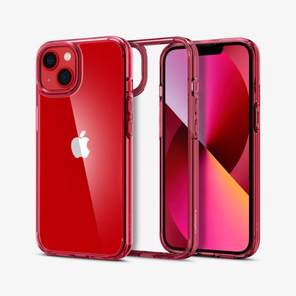ACS03319 - iPhone 13 Mini Case Ultra Hybrid in red crystal showing the back, inside and front