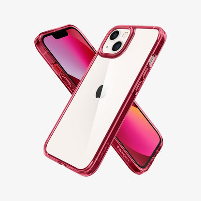 ACS03319 - iPhone 13 Mini Case Ultra Hybrid in red crystal showing the back, front and sides