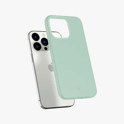 ACS03493 - iPhone 13 Pro Case Thin Fit in apple mint showing the back with case hovering away from device