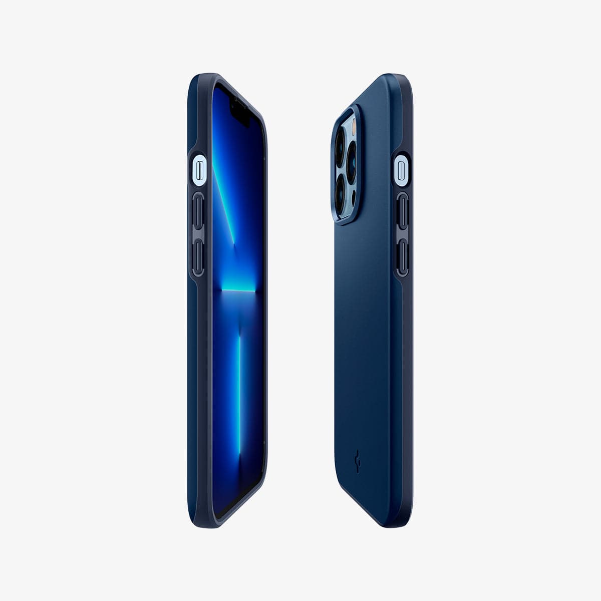 ACS03250 - iPhone 13 Pro Case Thin Fit in navy blue showing the sides, partial back and front