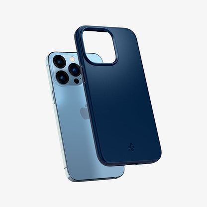 ACS03250 - iPhone 13 Pro Case Thin Fit in navy blue showing the back with case hovering away from device
