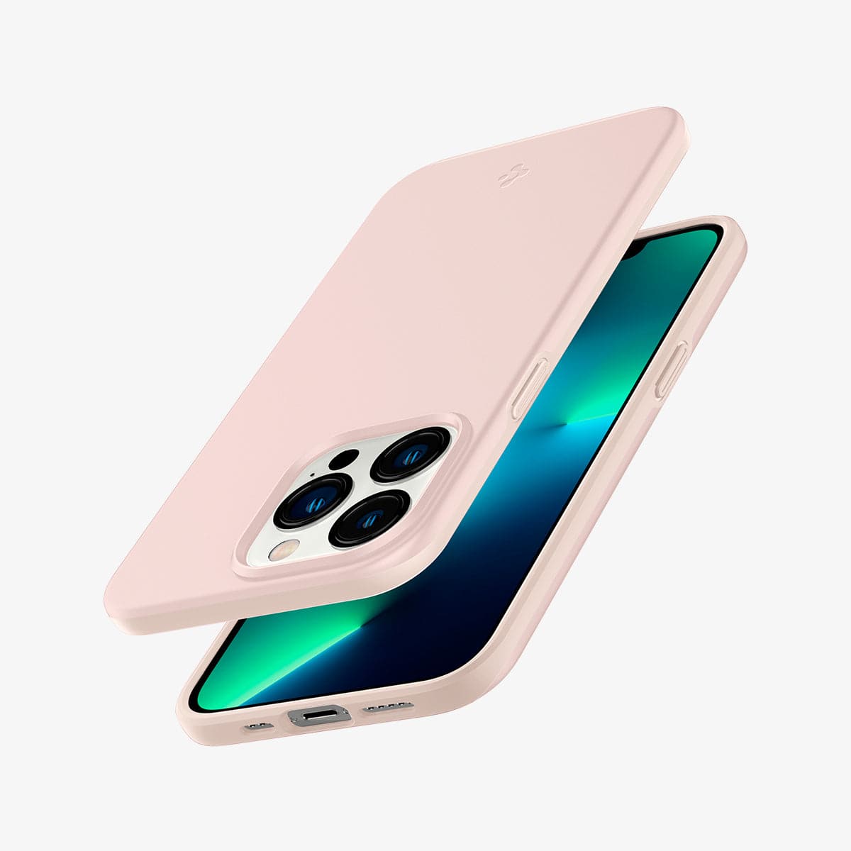 ACS03676 - iPhone 13 Pro Case Thin Fit in pink sand showing the back, front, sides, top and bottom