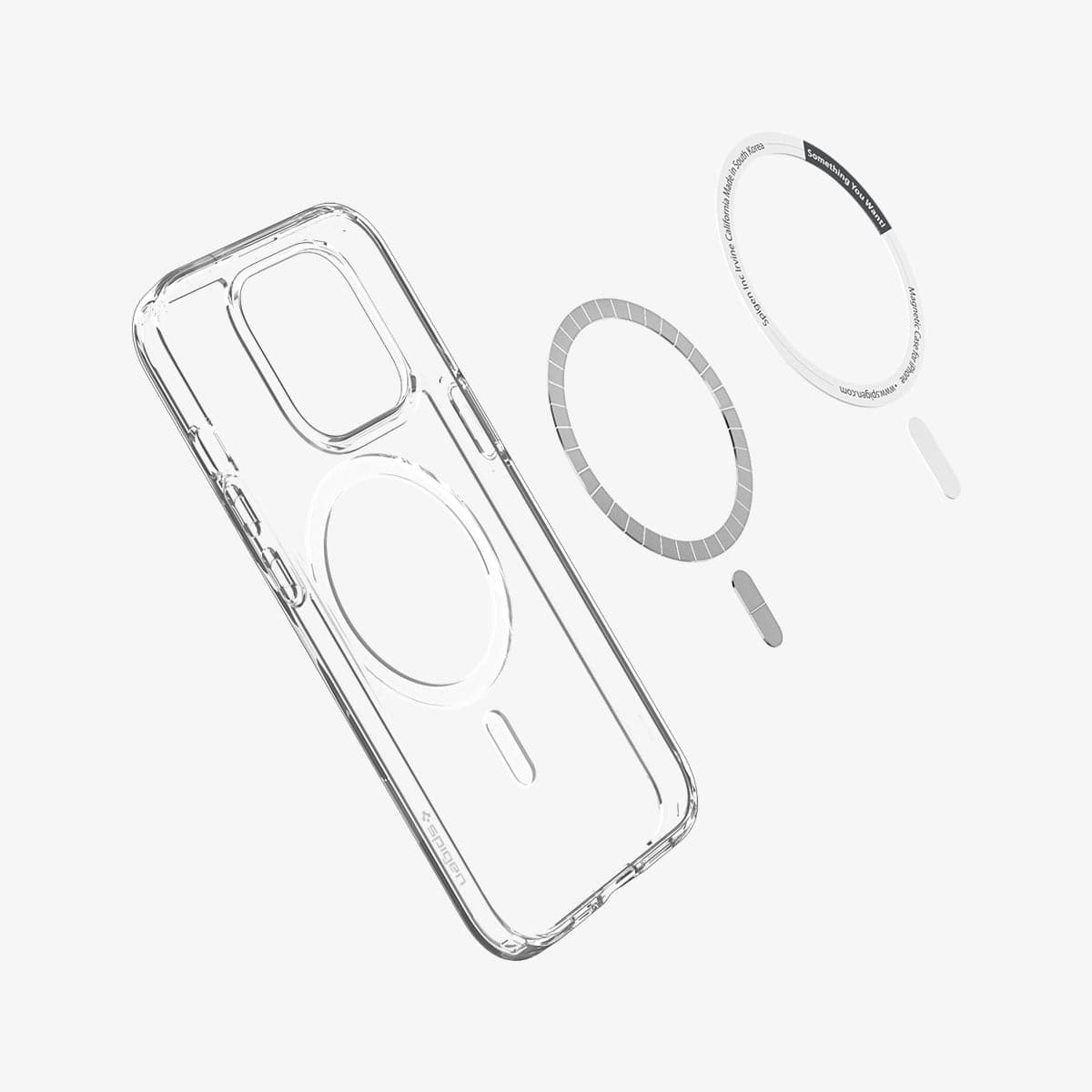 ACS03267 - iPhone 13 Pro Case Ultra Hybrid Mag Safe Compatible in white showing the inside magnetic ring layers