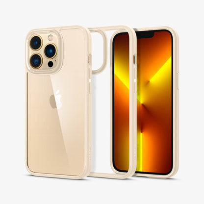 ACS03265 - iPhone 13 Pro Case Ultra Hybrid in sand beige showing the back, inside and front