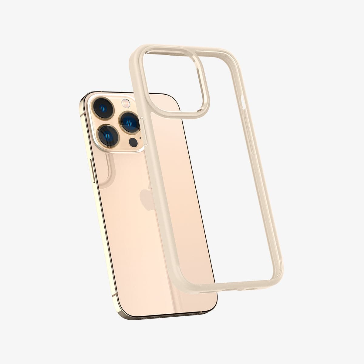 ACS03265 - iPhone 13 Pro Case Ultra Hybrid in sand beige showing the back with case hovering away from device