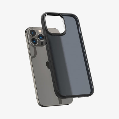 ACS03621 - iPhone 13 Pro Case Ultra Hybrid Matte in frost black showing the back hovering behind device back