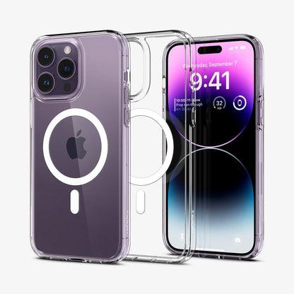 ACS04825 - iPhone 14 Pro Max Case Ultra Hybrid (MagFit) in white showing the back, inside and front