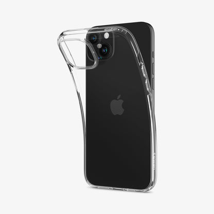 ACS06786 - iPhone 15 Case Liquid Crystal in crystal clear showing the back with case bending away from device to show the flexibility