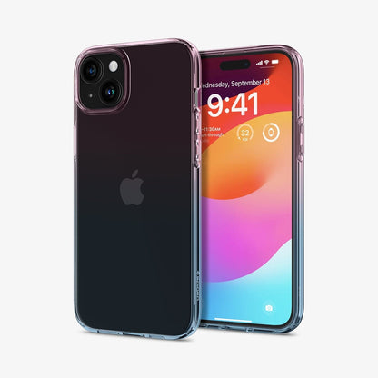 ACS06787 - iPhone 15 Case Liquid Crystal in gradation pink showing the back and front