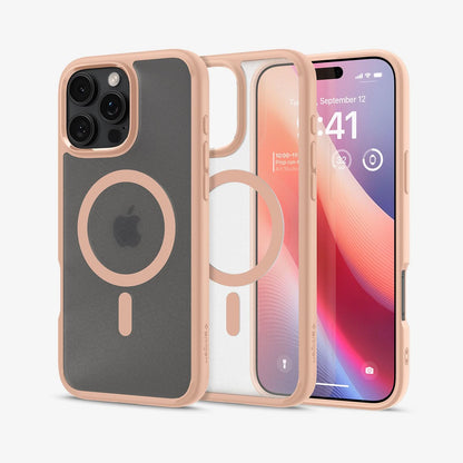 ACS08689 - iPhone 16 Pro Max Case Ultra Hybrid (MagFit) in Frost Rose Titanium showing the back, partial inner, partial front and sides