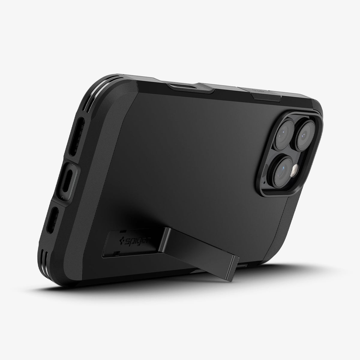 ACS08503 - iPhone 16 Pro Max Case Tough Armor T AI (MagFit) in Black showing the back and bottom with device propped up