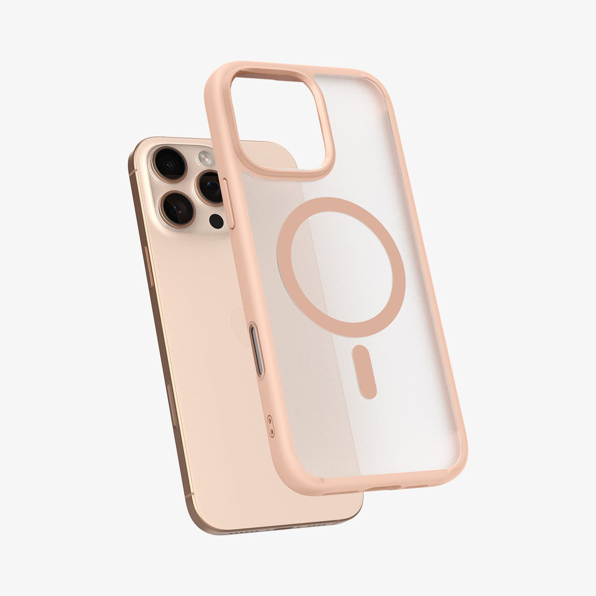 ACS09071 - iPhone 16 Pro Case Ultra Hybrid T (MagFit + Camera Control) in Frost Rose Titanium showing the back with case hovering away from device
