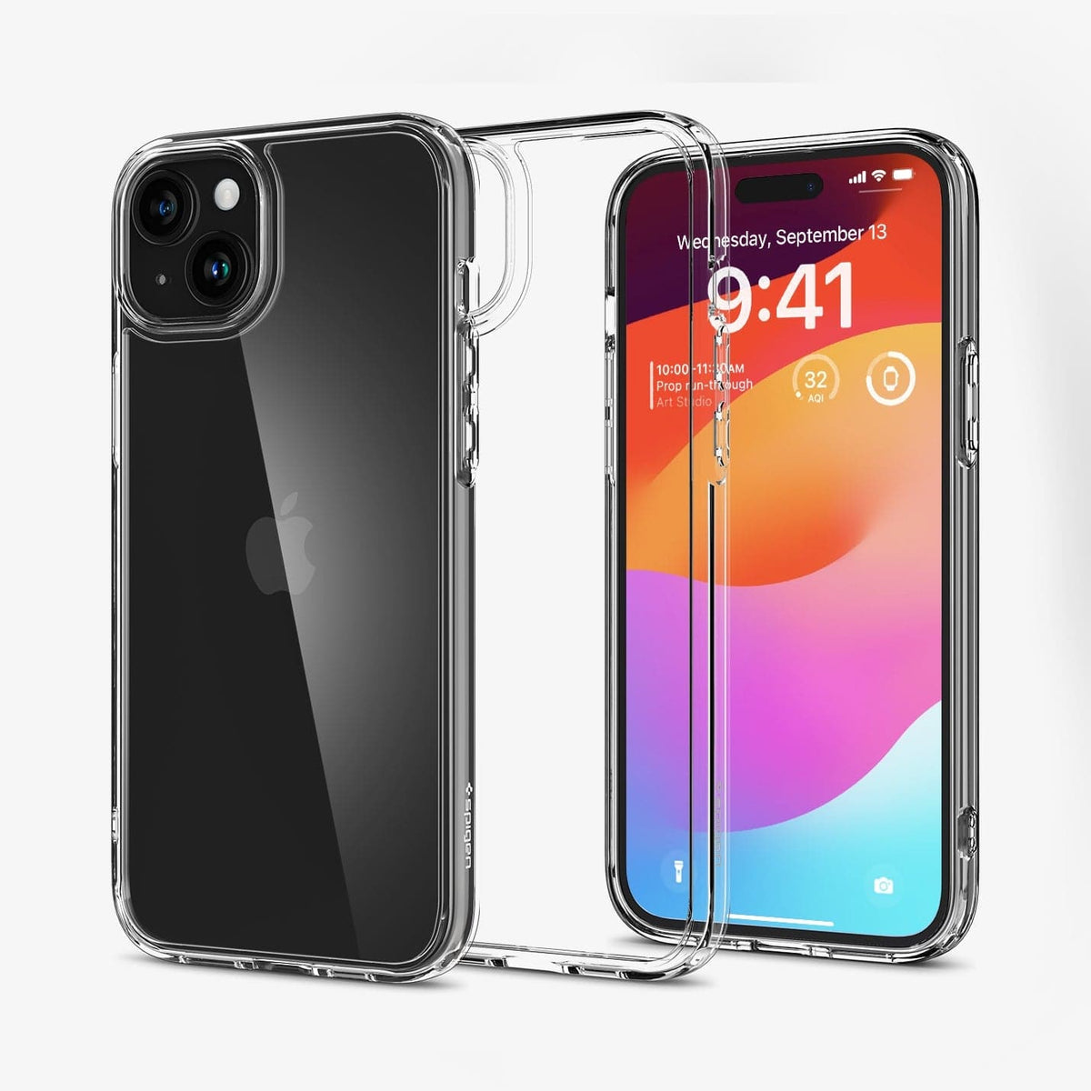 ACS06793 - iPhone 15 Case Ultra Hybrid in crystal clear showing the back, inside and front