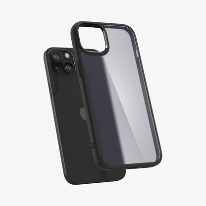 ACS06797 - iPhone 15 Case Ultra Hybrid in frost black showing the back with case hovering away from device