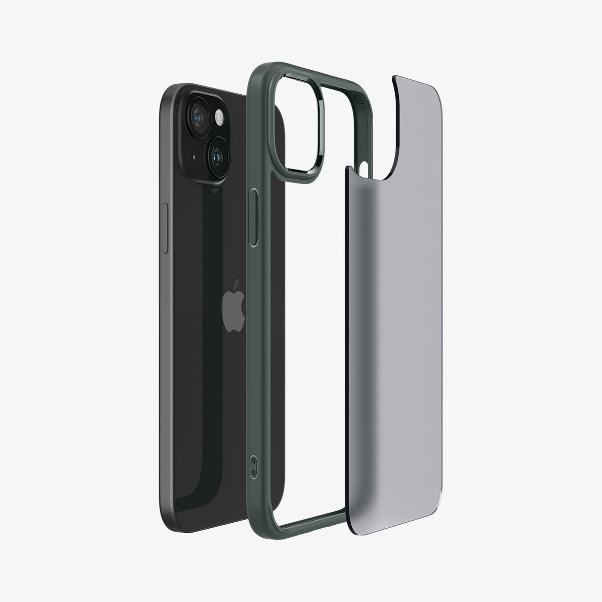 ACS06798 - iPhone 15 Case Ultra Hybrid in frost green showing the back with multiple layers of case hovering away from device
