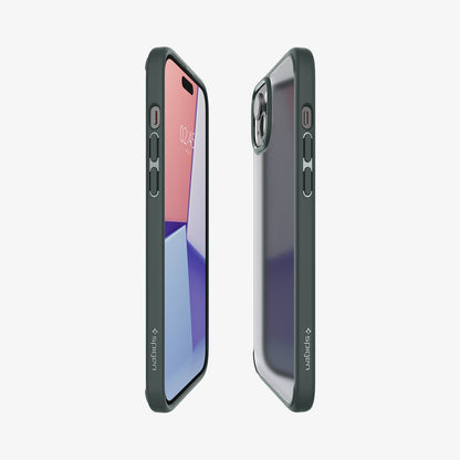 ACS06798 - iPhone 15 Case Ultra Hybrid in Frost green showing the back, side, and front