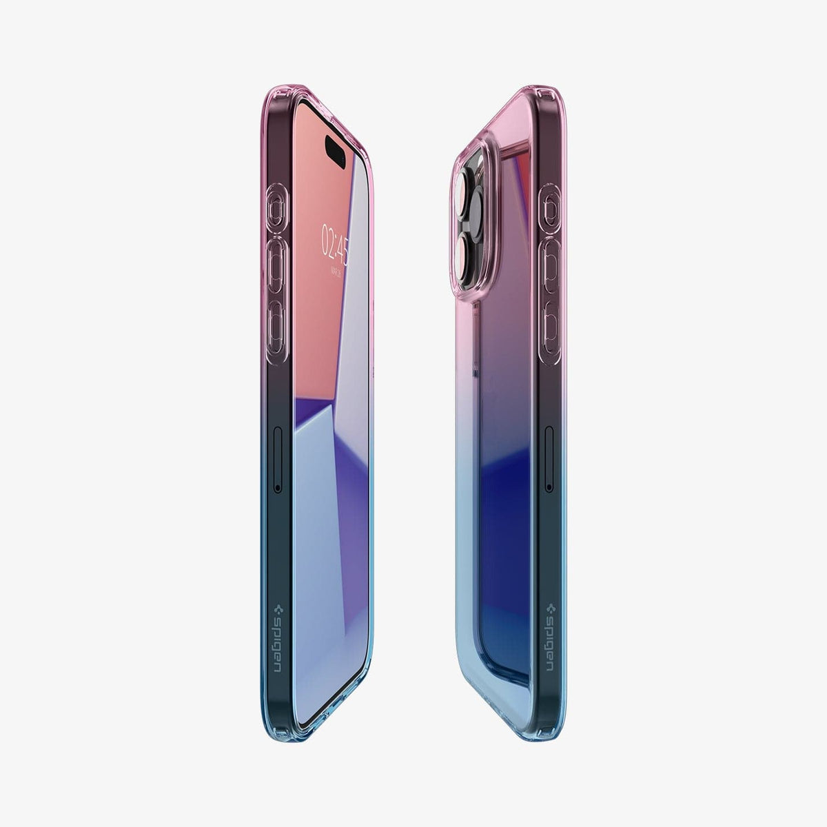ACS06700 - iPhone 15 Pro Case Liquid Crystal in gradation pink showing the sides, partial front and back