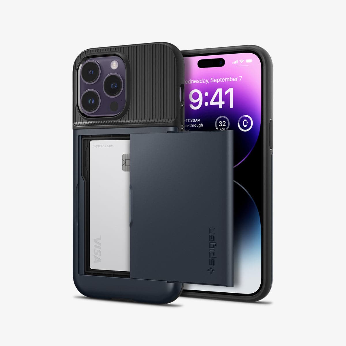 ACS04982 - iPhone 14 Pro Case Slim Armor CS in metal slate showing the back and front with card in slot