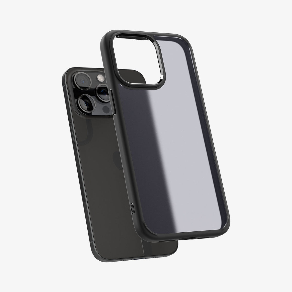 ACS06709 - iPhone 15 Pro Case Ultra Hybrid in frost black showing the back with case hovering away from device