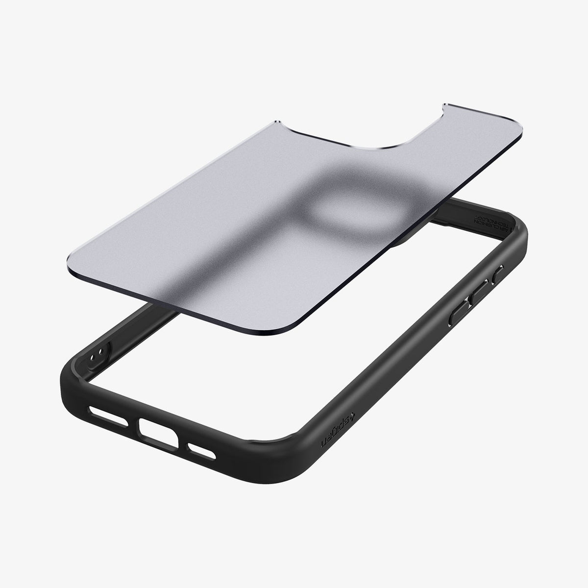 ACS06709 - iPhone 15 Pro Case Ultra Hybrid Frost black showing the back and highlighting the frosted back