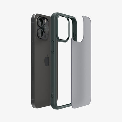 ACS06710 - iPhone 15 Pro Case Ultra Hybrid in frost green showing the back with multiple layers of case hovering away from the device