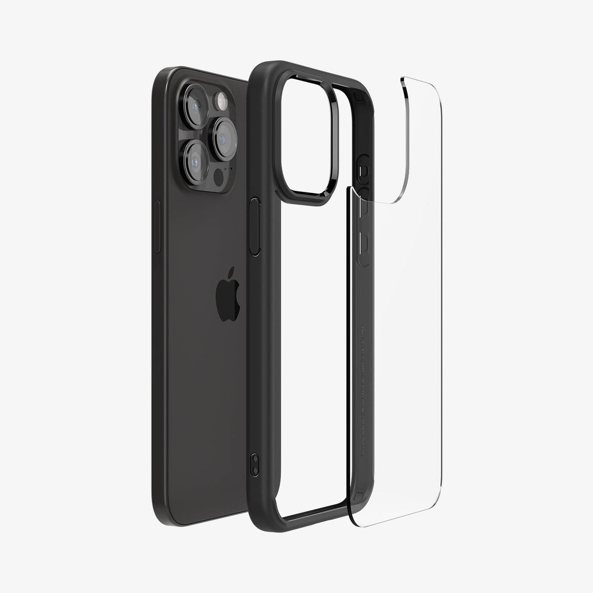 ACS06713 - iPhone 15 Pro Case Ultra Hybrid in matte black showing the back with multiple layers of case hovering away from device