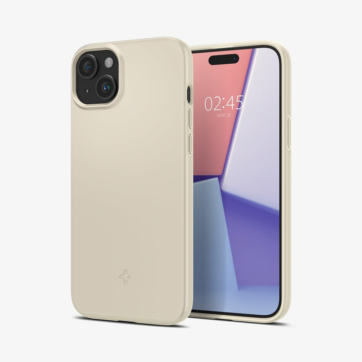 ACS06642 - iPhone 15 Plus Case Thin Fit in mute beige showing the back and front