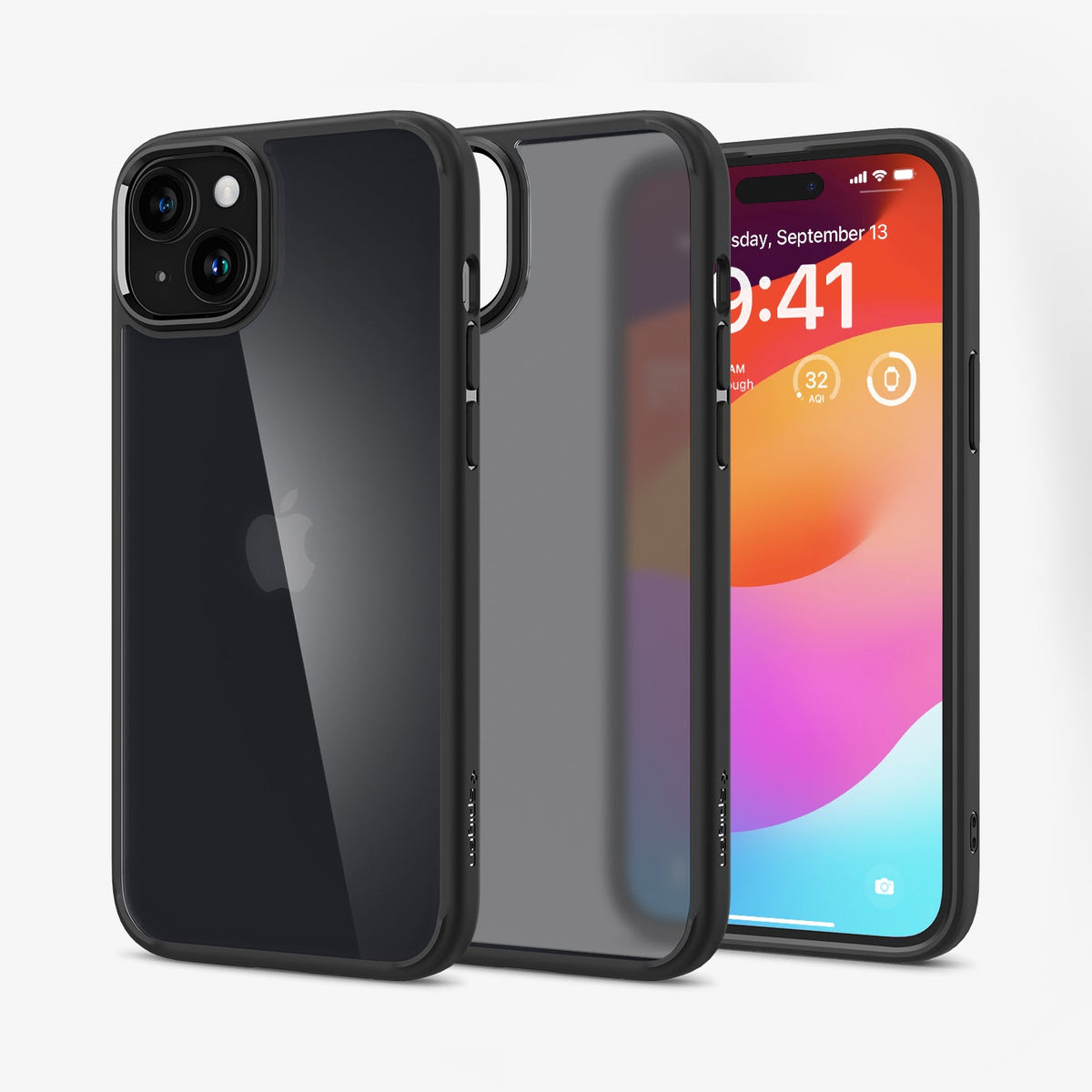 ACS06656 - iPhone 15 Plus Case Ultra Hybrid in frost black showing the back, inside and front