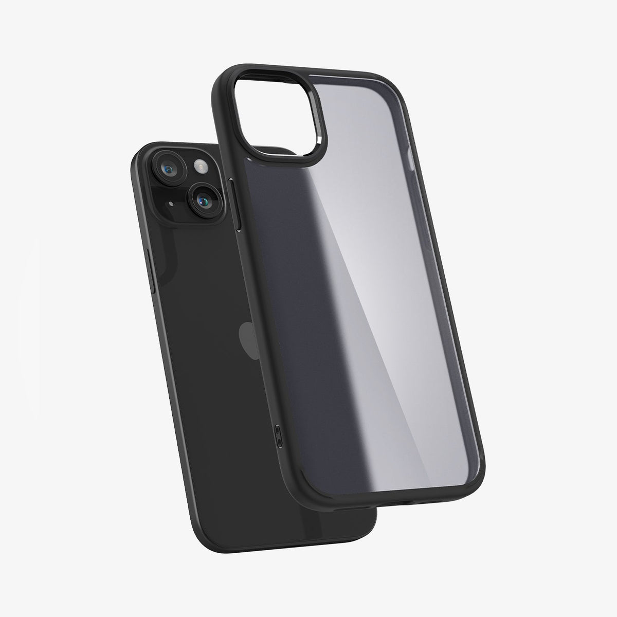 ACS06656 - iPhone 15 Plus Case Ultra Hybrid in frost black showing the back with case hovering away from device