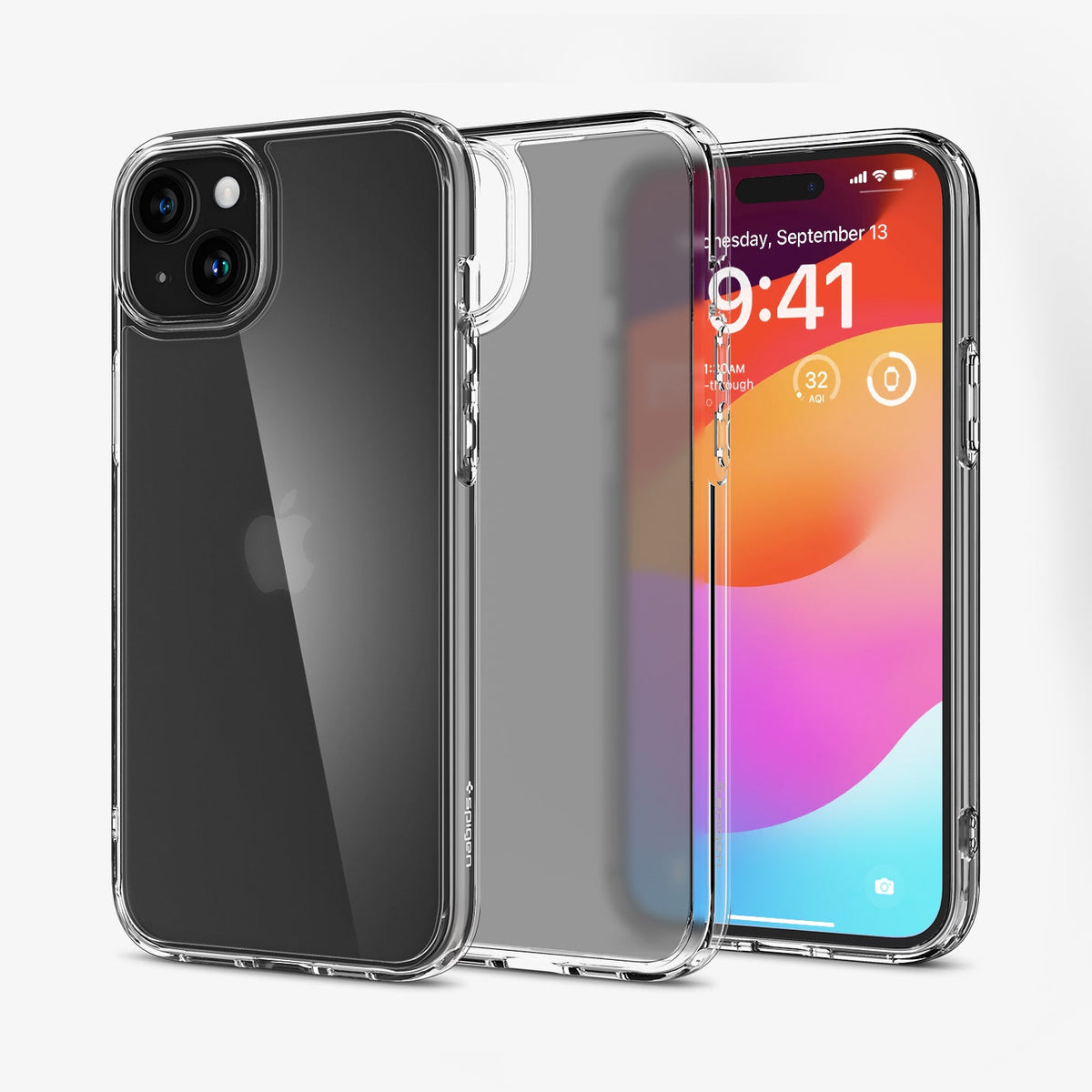 ACS06655 - iPhone 15 Plus Case Ultra Hybrid in frost clear showing the back, inside and front