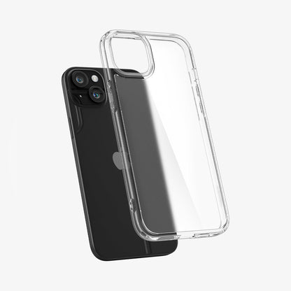 ACS06655 - iPhone 15 Plus Case Ultra Hybrid in frost clear showing the back with case hovering away from device