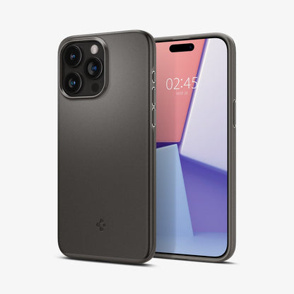 ACS06545 - iPhone 15 Pro Max Case Thin Fit in gunmetal showing the back and front