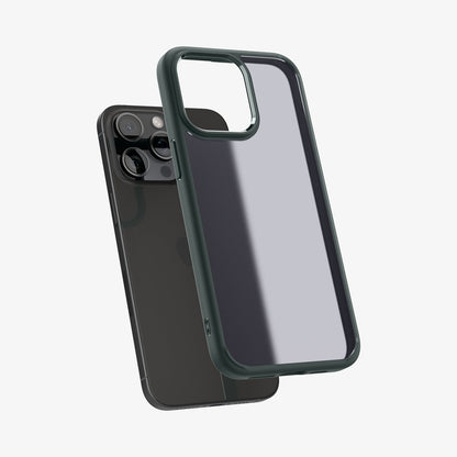ACS06569 - iPhone 15 Pro Max Case Ultra Hybrid in frost green showing the back with case hovering away from device