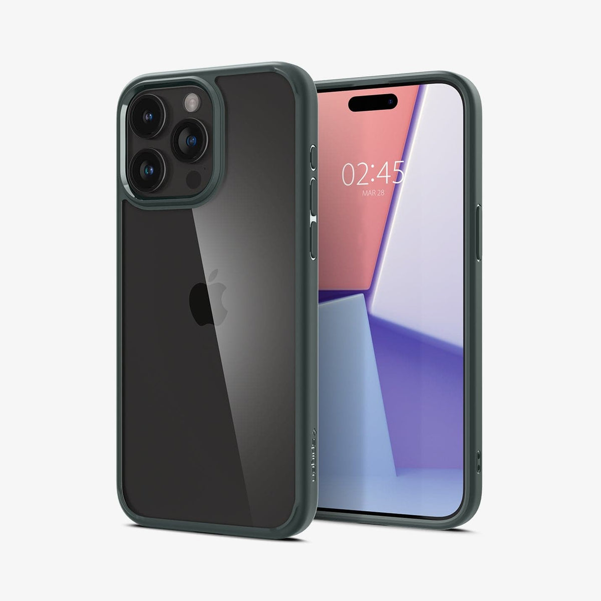 ACS06574 - iPhone 15 Pro Max Case Ultra Hybrid in abyss green showing the back and front