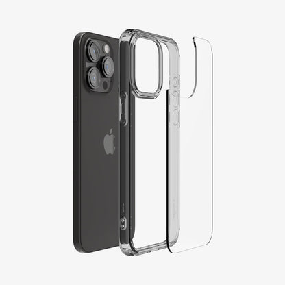 ACS06575 - iPhone 15 Pro Max Case Ultra Hybrid in space crystal showing the multiple layers of case hovering away from device