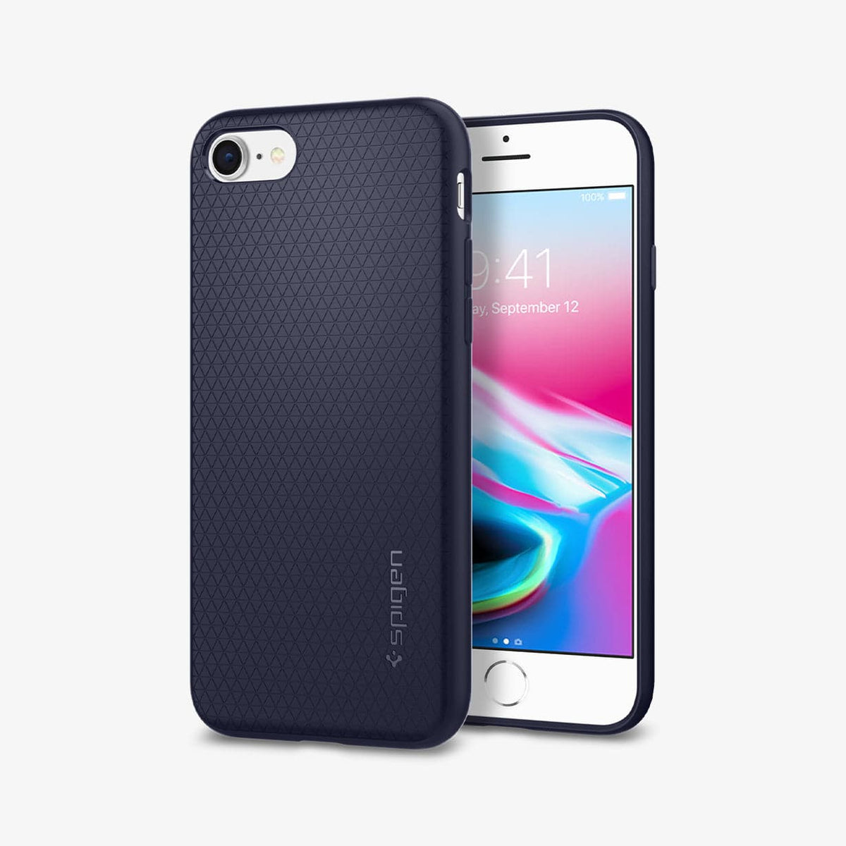 042CS21189 - iPhone 8 Series Liquid Air Case in Midnight Blue showing the back and partial front